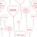 Seamless pattern heart balloons Valentine`s Day vector illustration